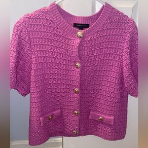 Ann Taylor Geo Stitch Short-Sleeve Cardigan size M, 100% Cotton